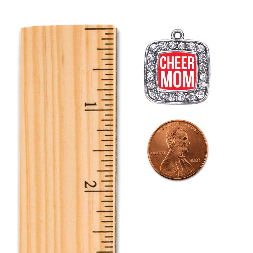 Silver Cheer Mom Square Charm Holiday Ornament