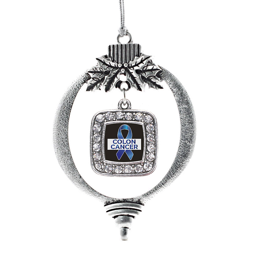 Silver Colon Cancer Support Square Charm Holiday Ornament