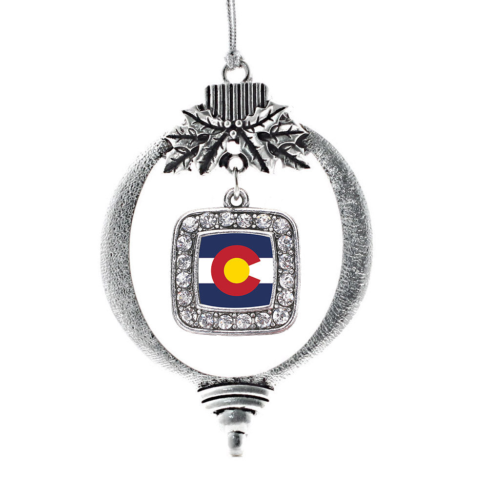 Silver Colorado Flag Square Charm Holiday Ornament