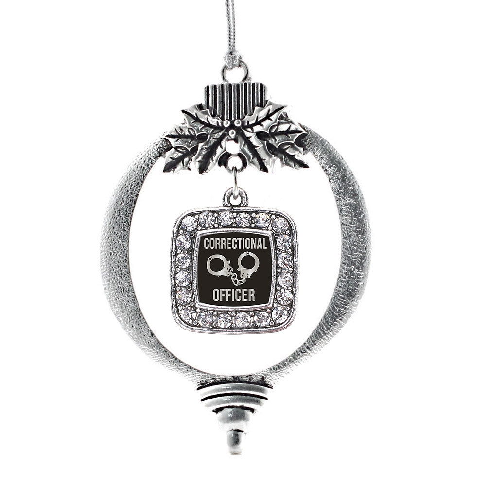 Silver Correctional Officer Square Charm Holiday Ornament