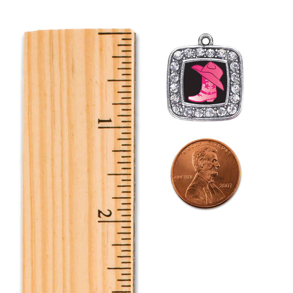 Silver Cowgirl Boot Square Charm Holiday Ornament