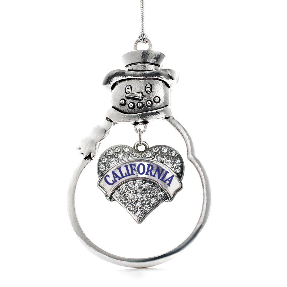 Silver California Pave Heart Charm Snowman Ornament