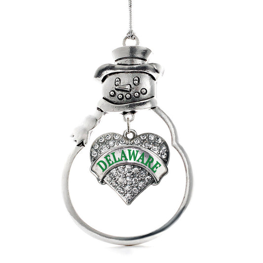 Silver Delaware Pave Heart Charm Snowman Ornament