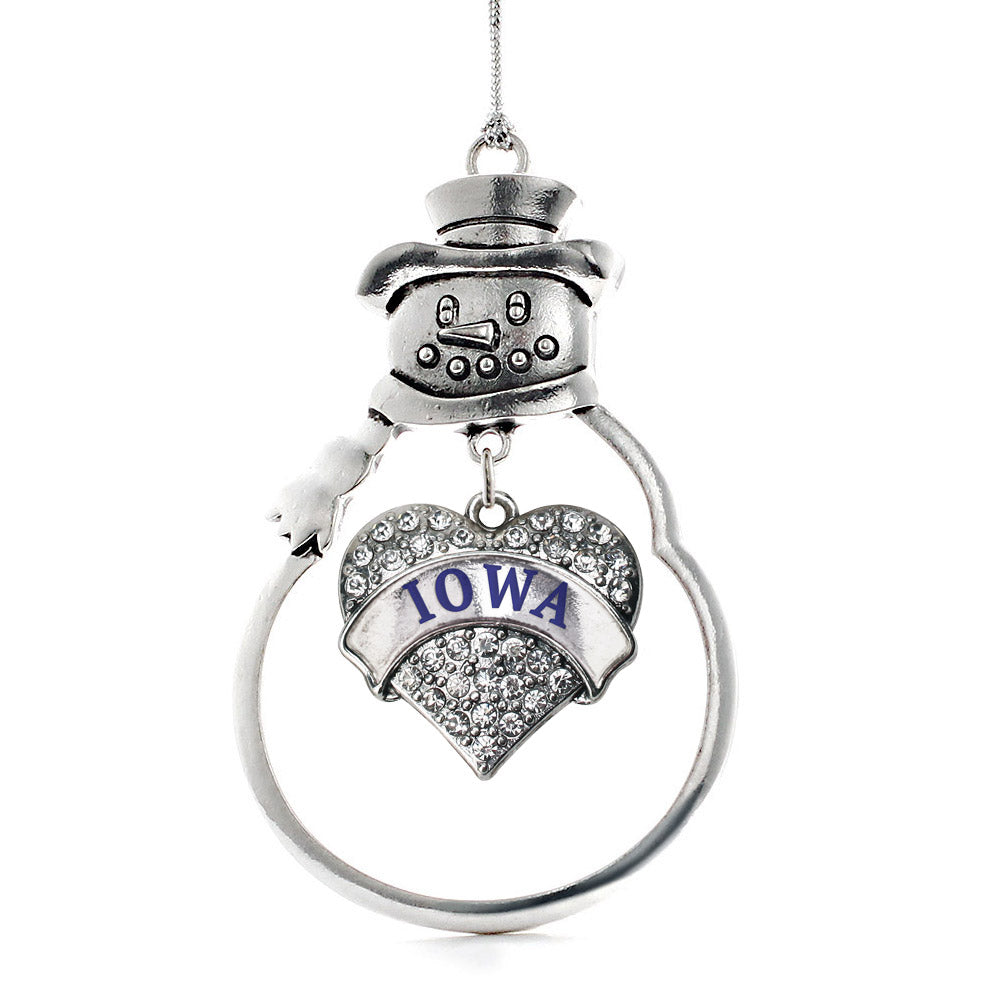 Silver Iowa Pave Heart Charm Snowman Ornament