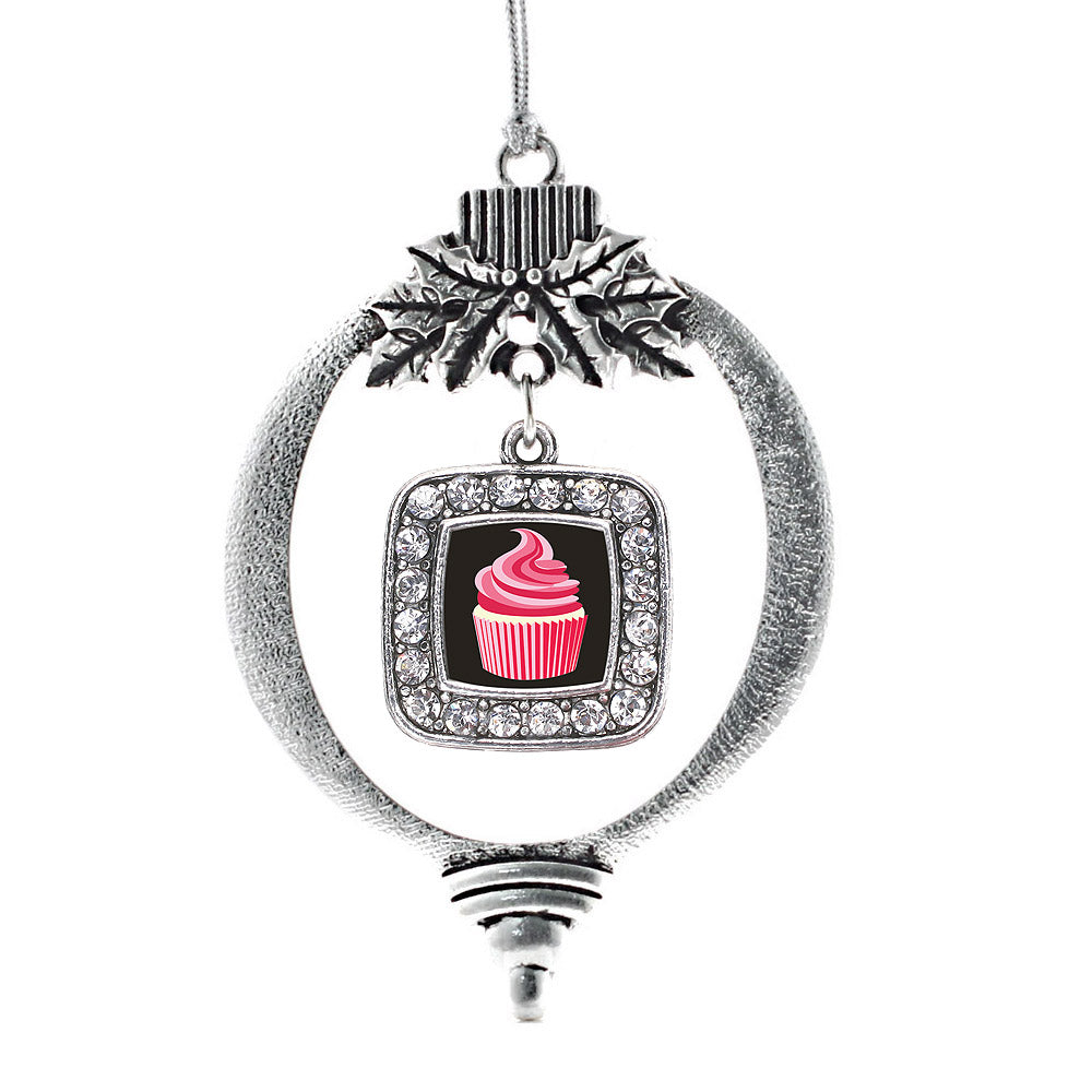 Silver Cupcake Lovers Square Charm Holiday Ornament