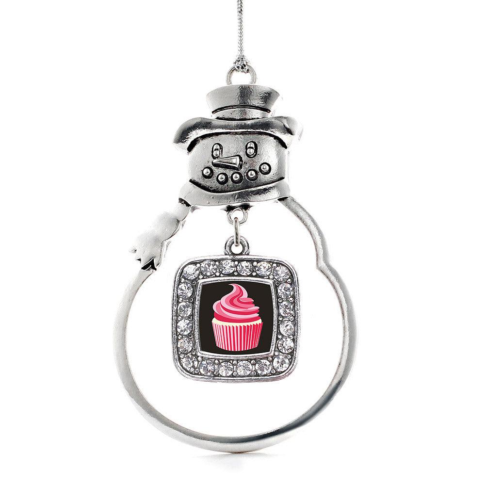 Silver Cupcake Lovers Square Charm Snowman Ornament