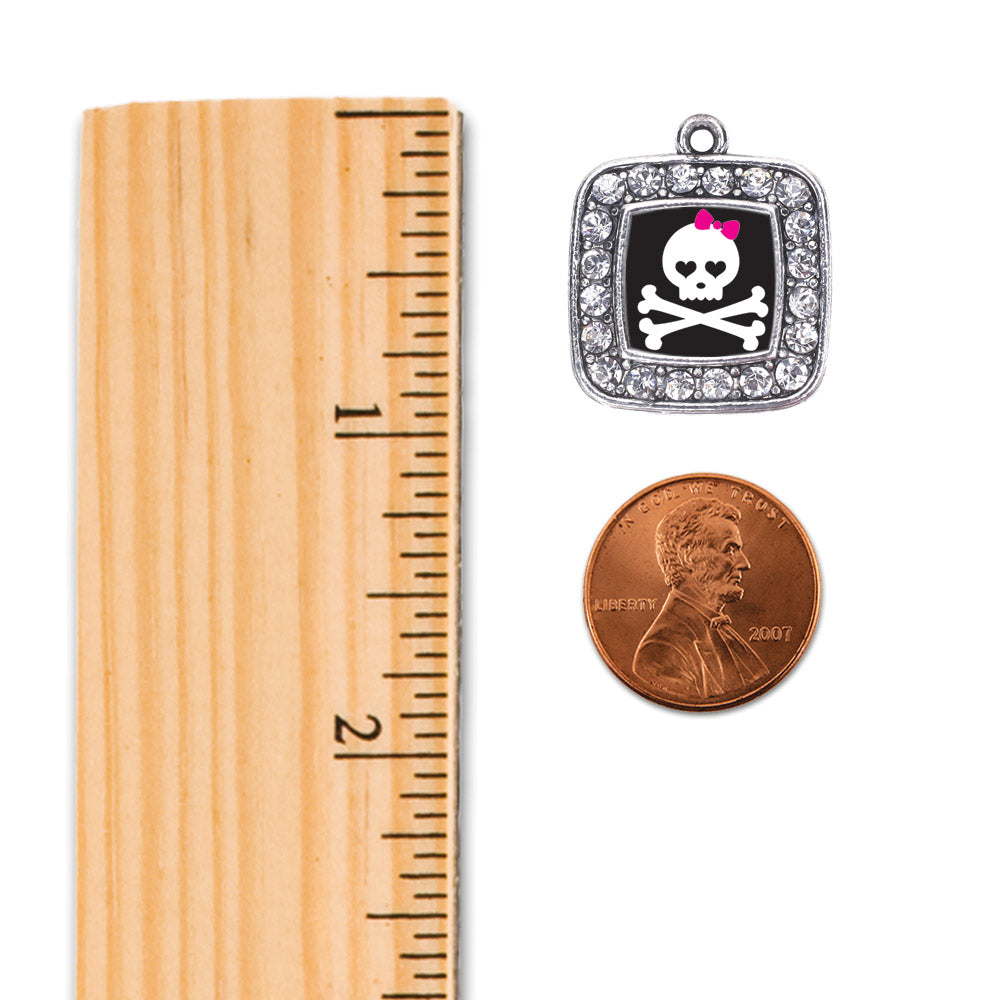 Silver Cute Skull And Crossbones Square Charm Holiday Ornament
