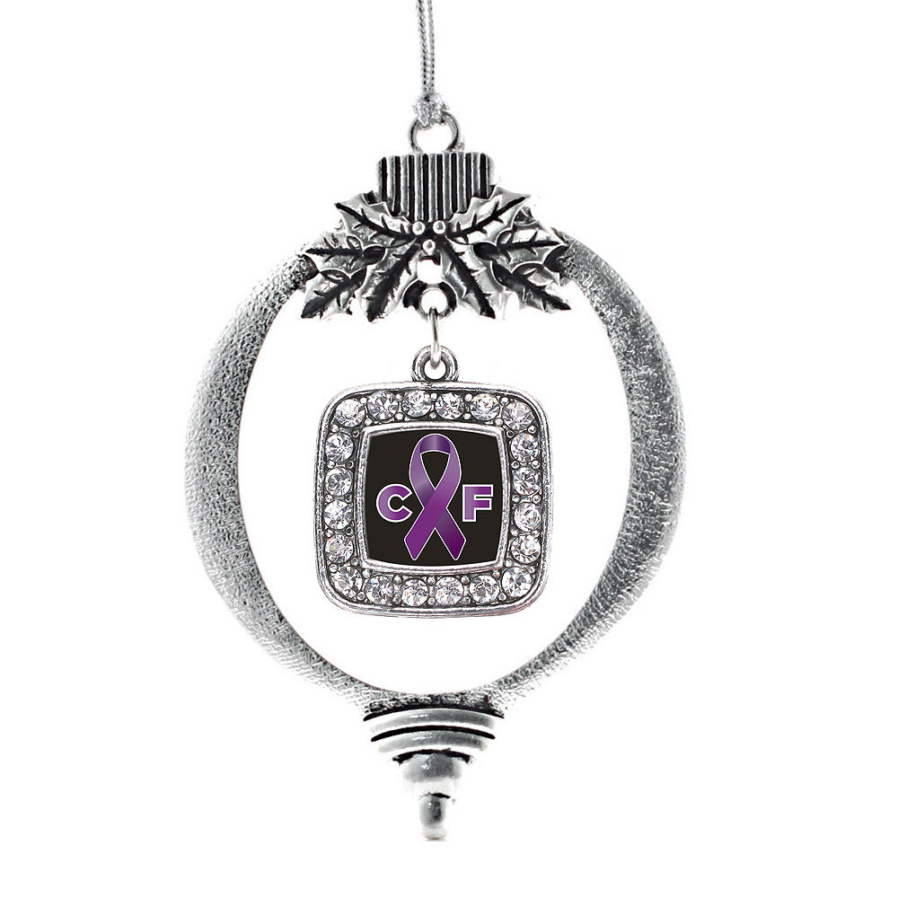 Silver Cystic Fibrosis Square Charm Holiday Ornament