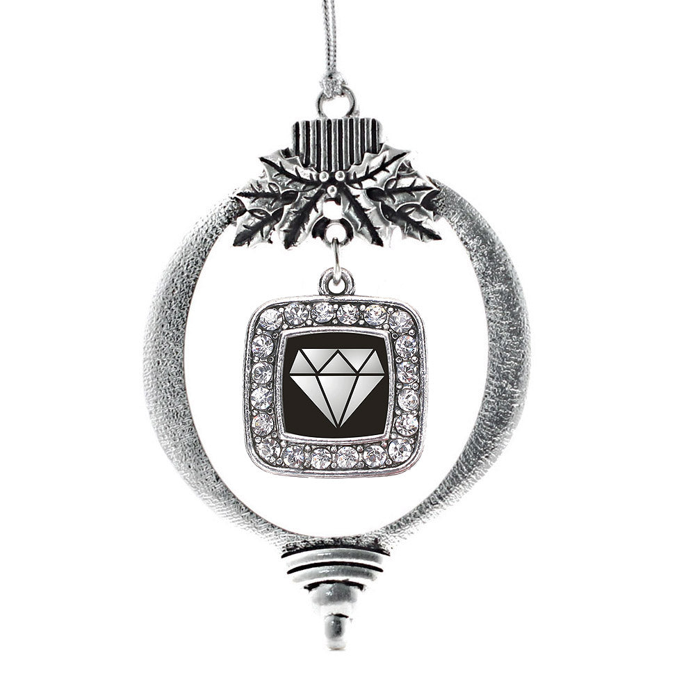 Silver Diamond Square Charm Holiday Ornament