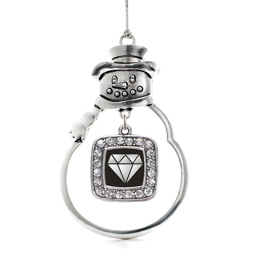 Silver Diamond Square Charm Snowman Ornament