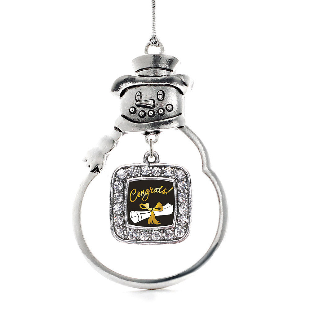 Silver Diploma Square Charm Snowman Ornament