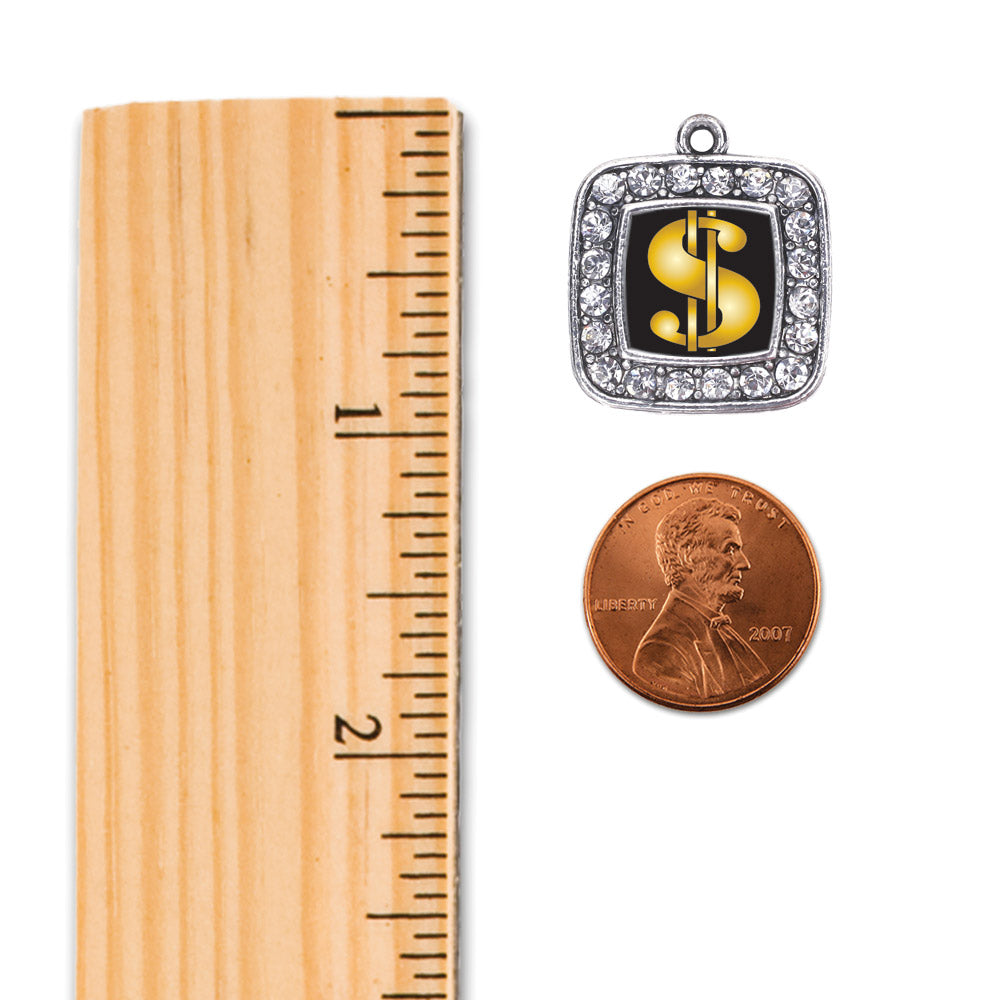 Silver Dollar Sign Square Charm Holiday Ornament