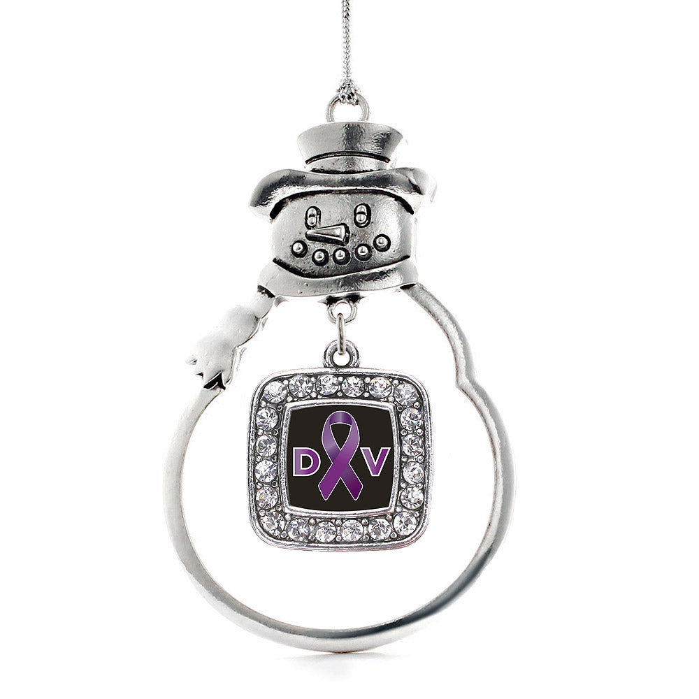 Silver Domestic Violence Support Square Charm Snowman Ornament