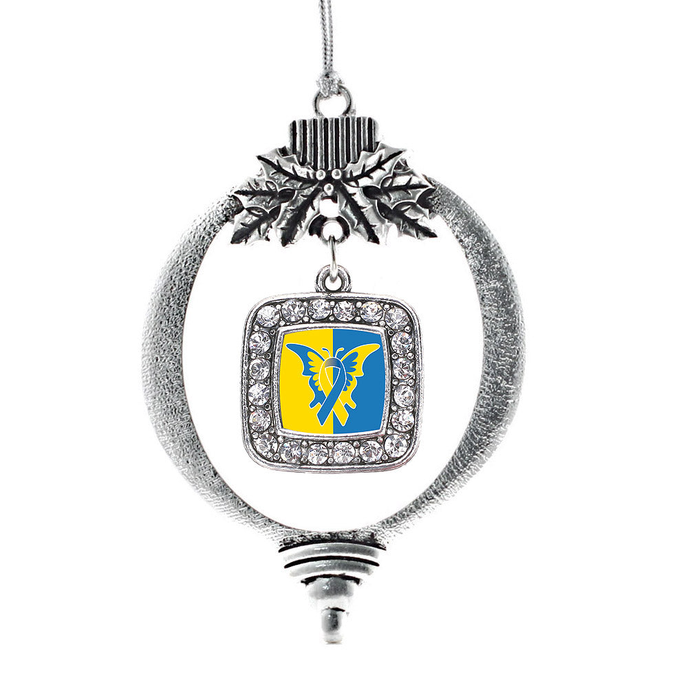 Silver Down Syndrome Awareness Square Charm Holiday Ornament