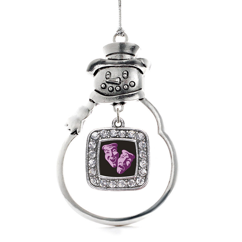 Silver Drama Faces Square Charm Snowman Ornament
