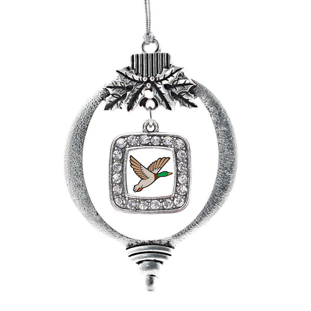 Silver Duck Season Square Charm Holiday Ornament