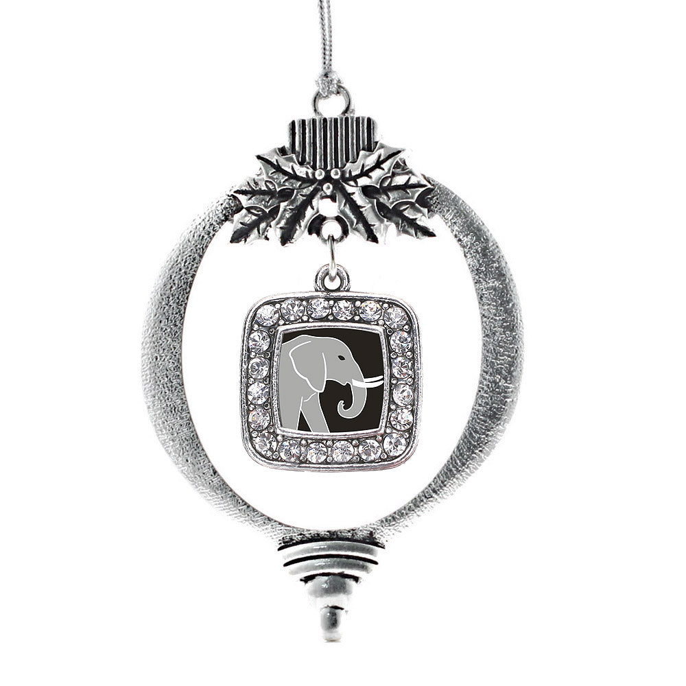 Silver Elephant Square Charm Holiday Ornament
