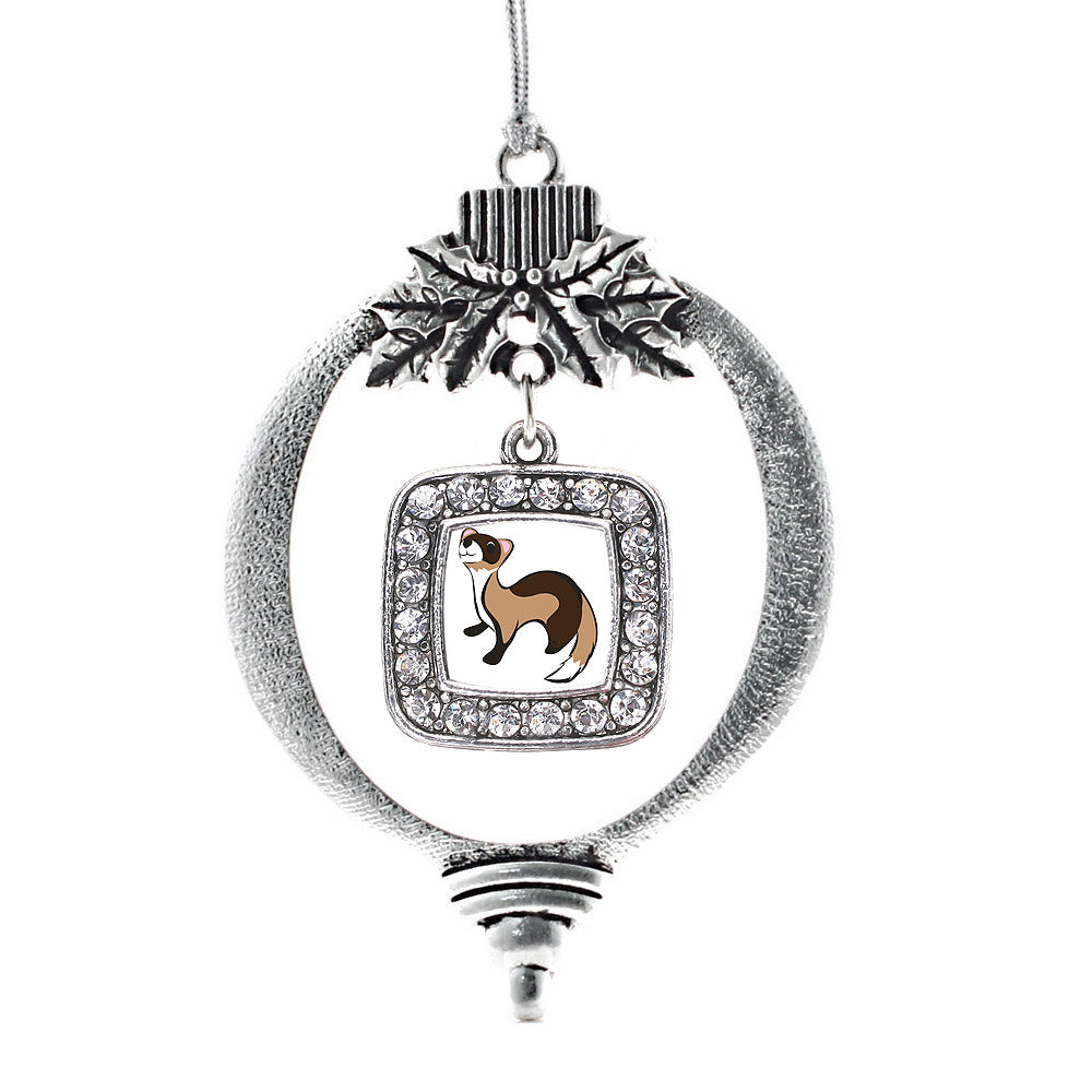 Silver Ferret Square Charm Holiday Ornament
