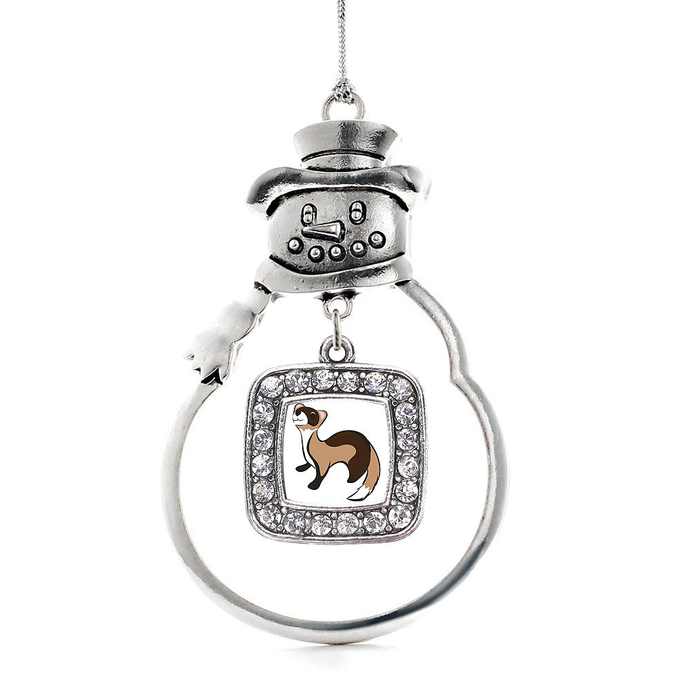 Silver Ferret Square Charm Snowman Ornament