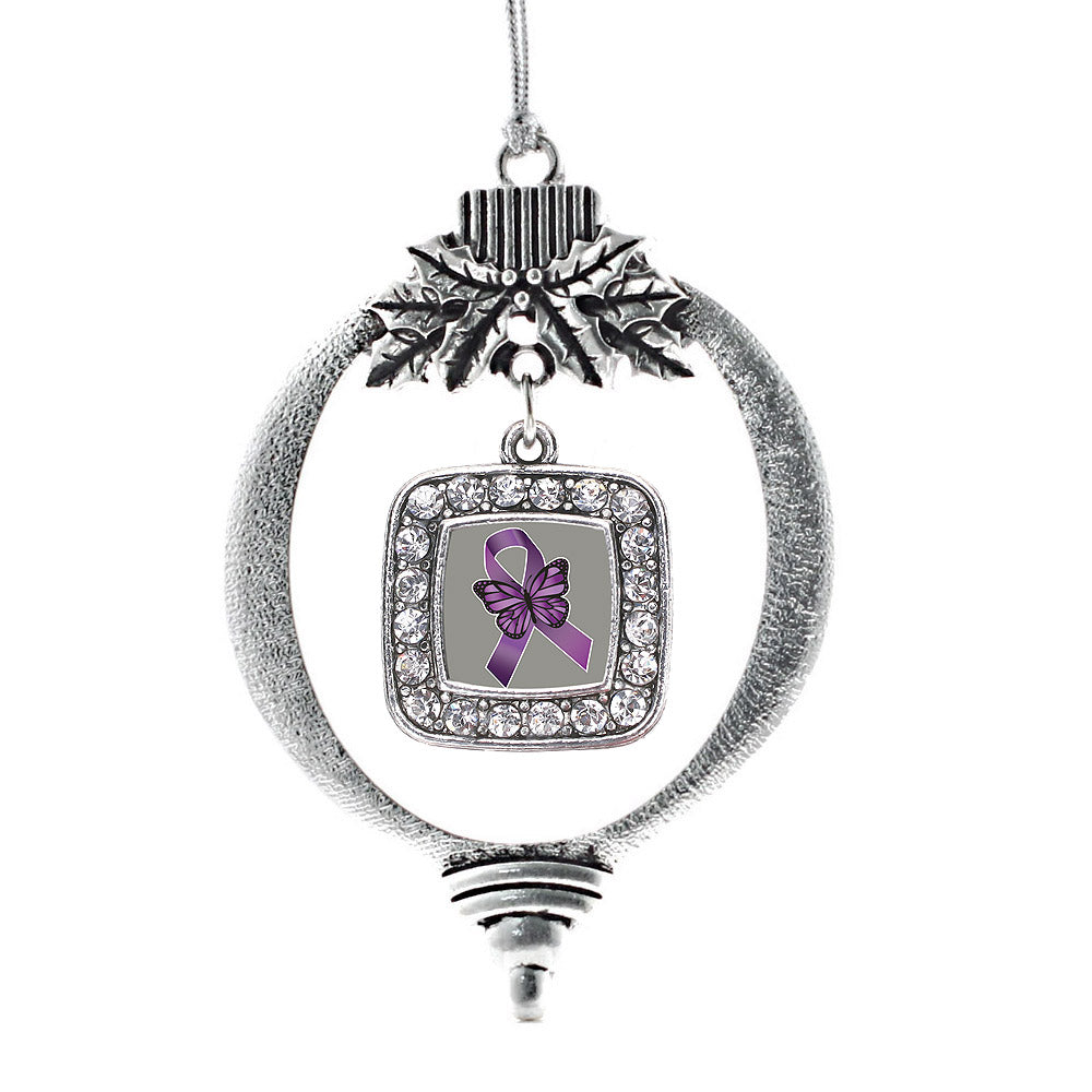 Silver Fibromyalgia Awareness Square Charm Holiday Ornament