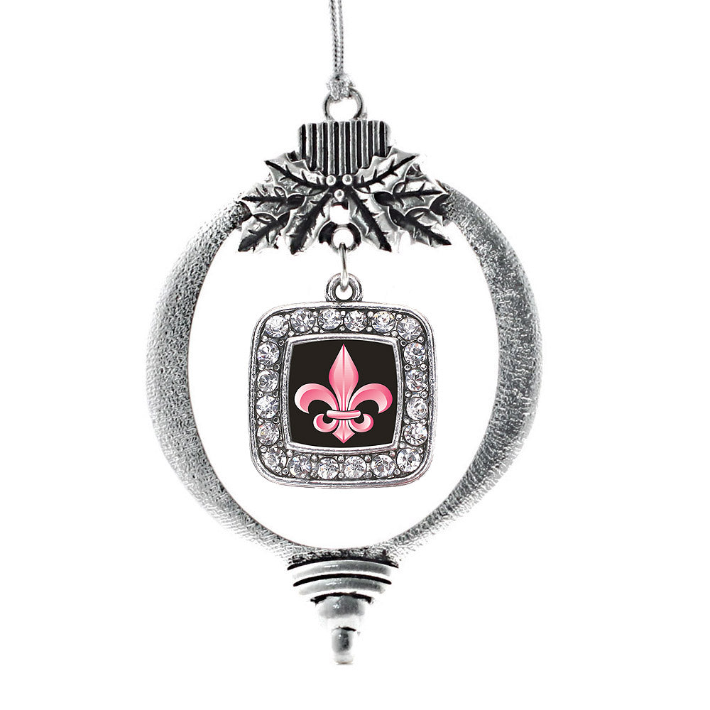 Silver Fleur De Lis Square Charm Holiday Ornament