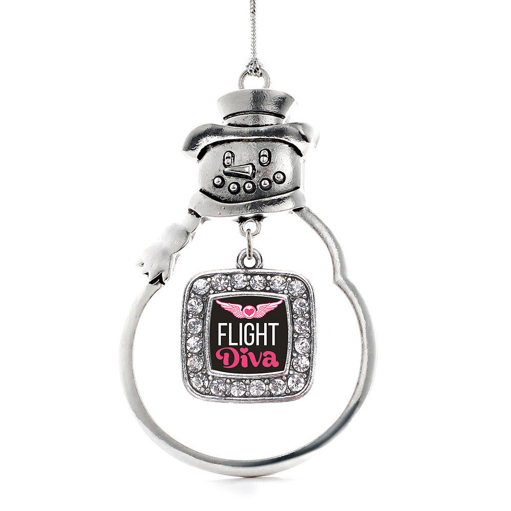 Silver Flight Diva Square Charm Snowman Ornament