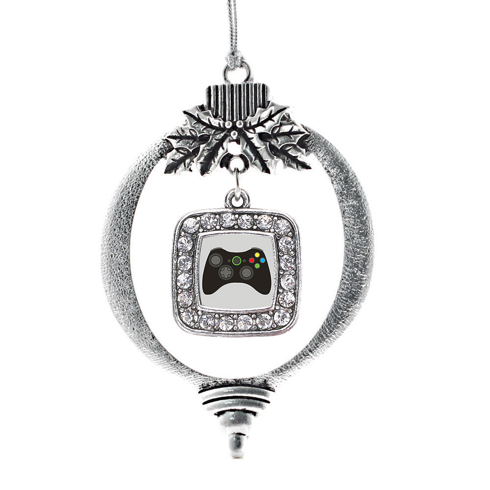Silver Gamer Girl Square Charm Holiday Ornament