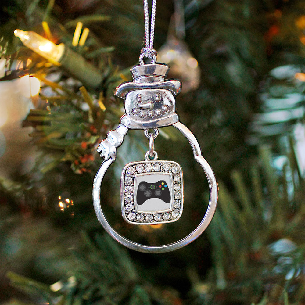 Silver Gamer Girl Square Charm Snowman Ornament