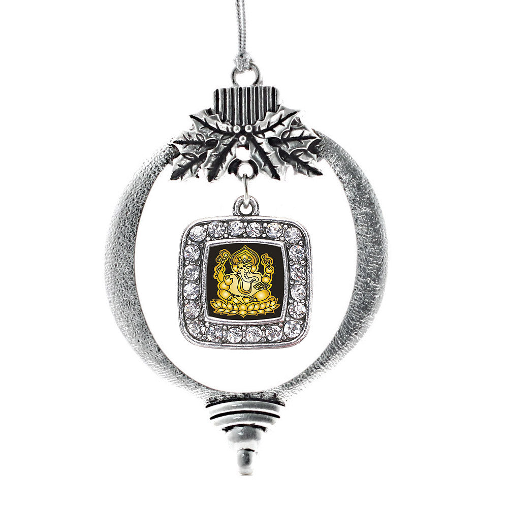 Silver Ganesh Square Charm Holiday Ornament