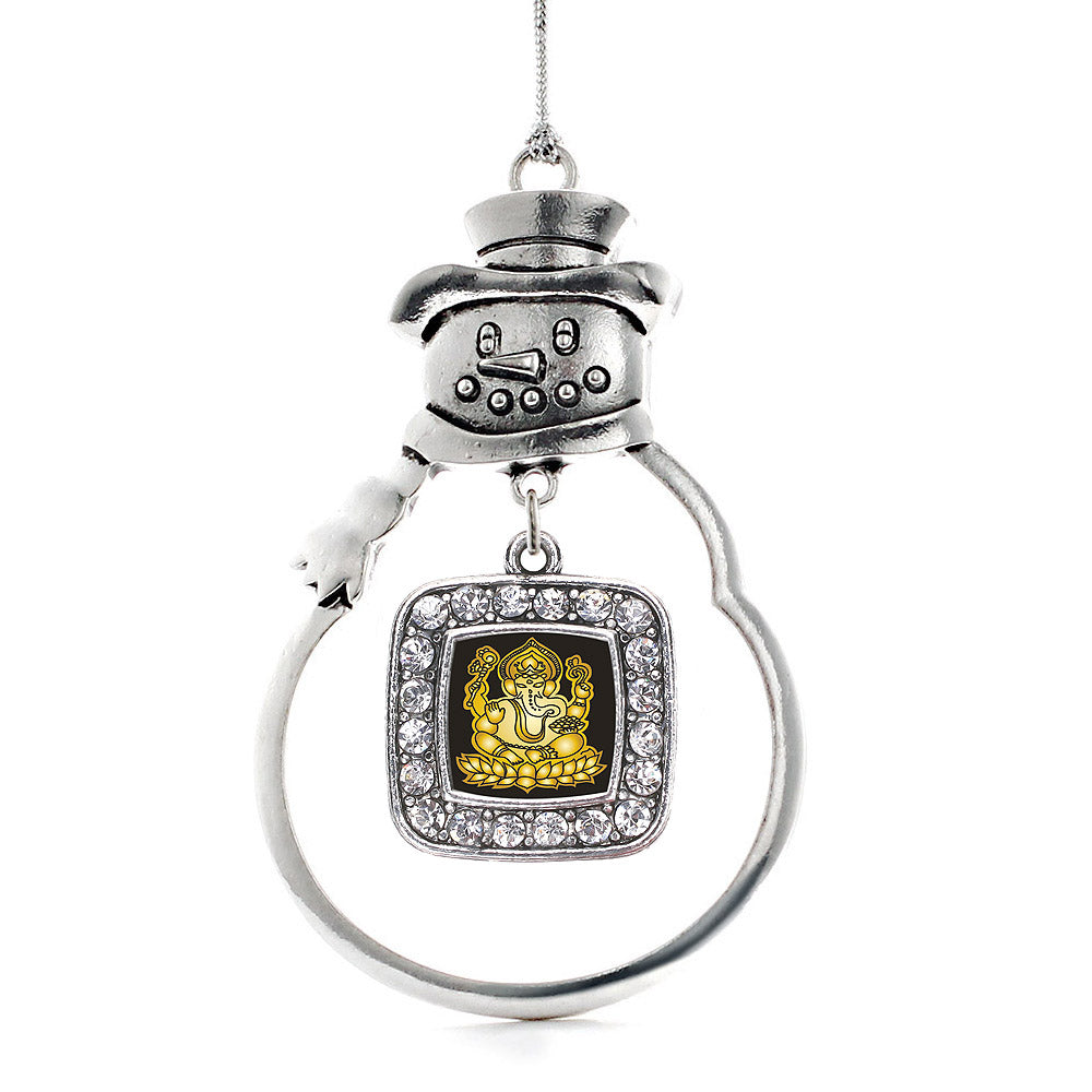 Silver Ganesh Square Charm Snowman Ornament