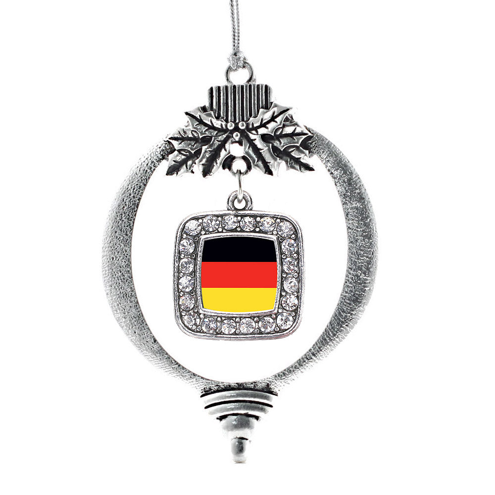 Silver Germany Flag Square Charm Holiday Ornament
