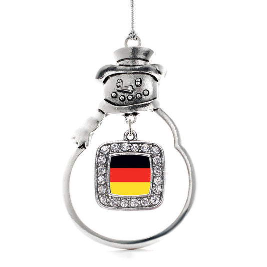 Silver Germany Flag Square Charm Snowman Ornament