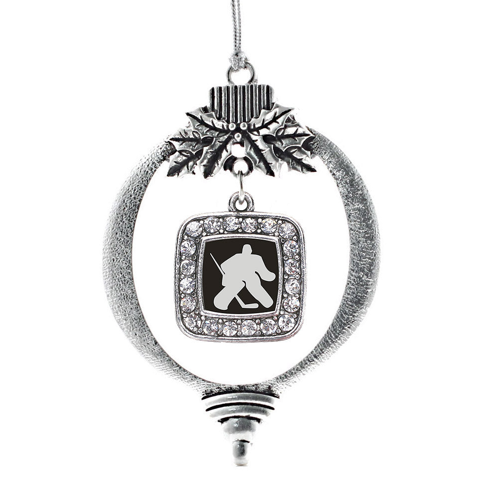 Silver Goalie Square Charm Holiday Ornament