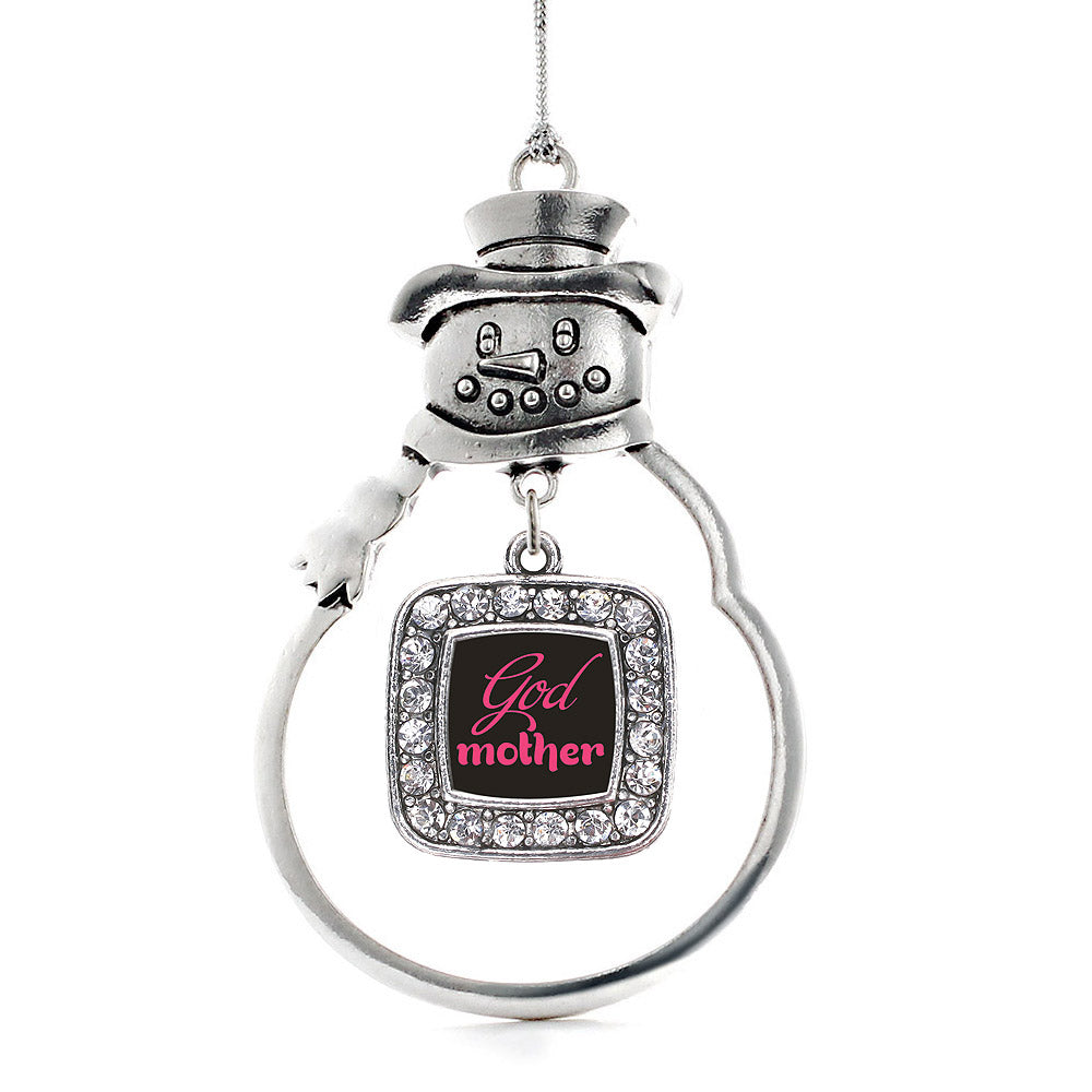 Silver Godmother Square Charm Snowman Ornament