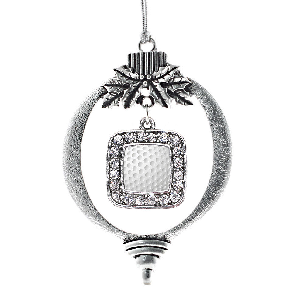 Silver Golf Lovers Square Charm Holiday Ornament