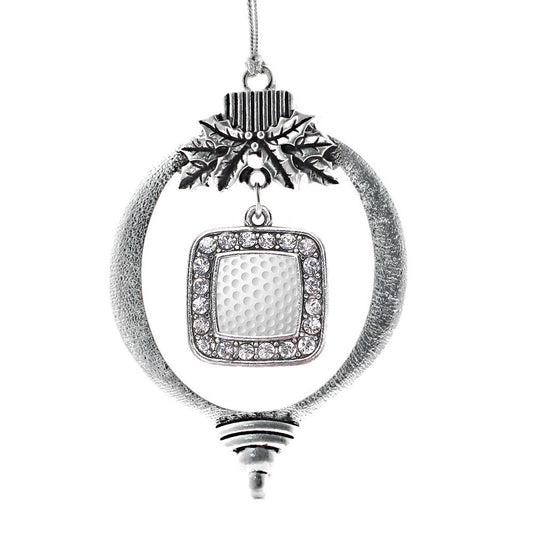 Silver Golf Lovers Square Charm Holiday Ornament