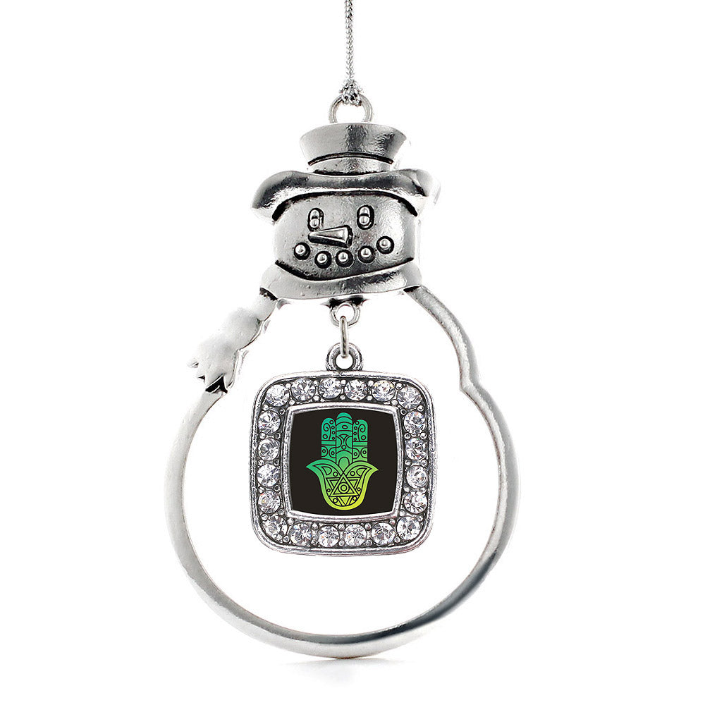 Silver Hamsa Square Charm Snowman Ornament