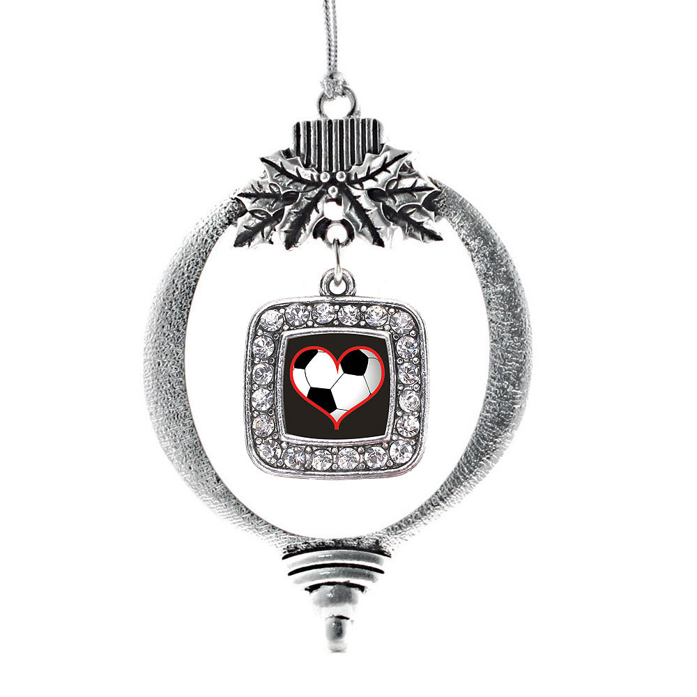 Silver Heart Of A Soccer Player Square Charm Holiday Ornament
