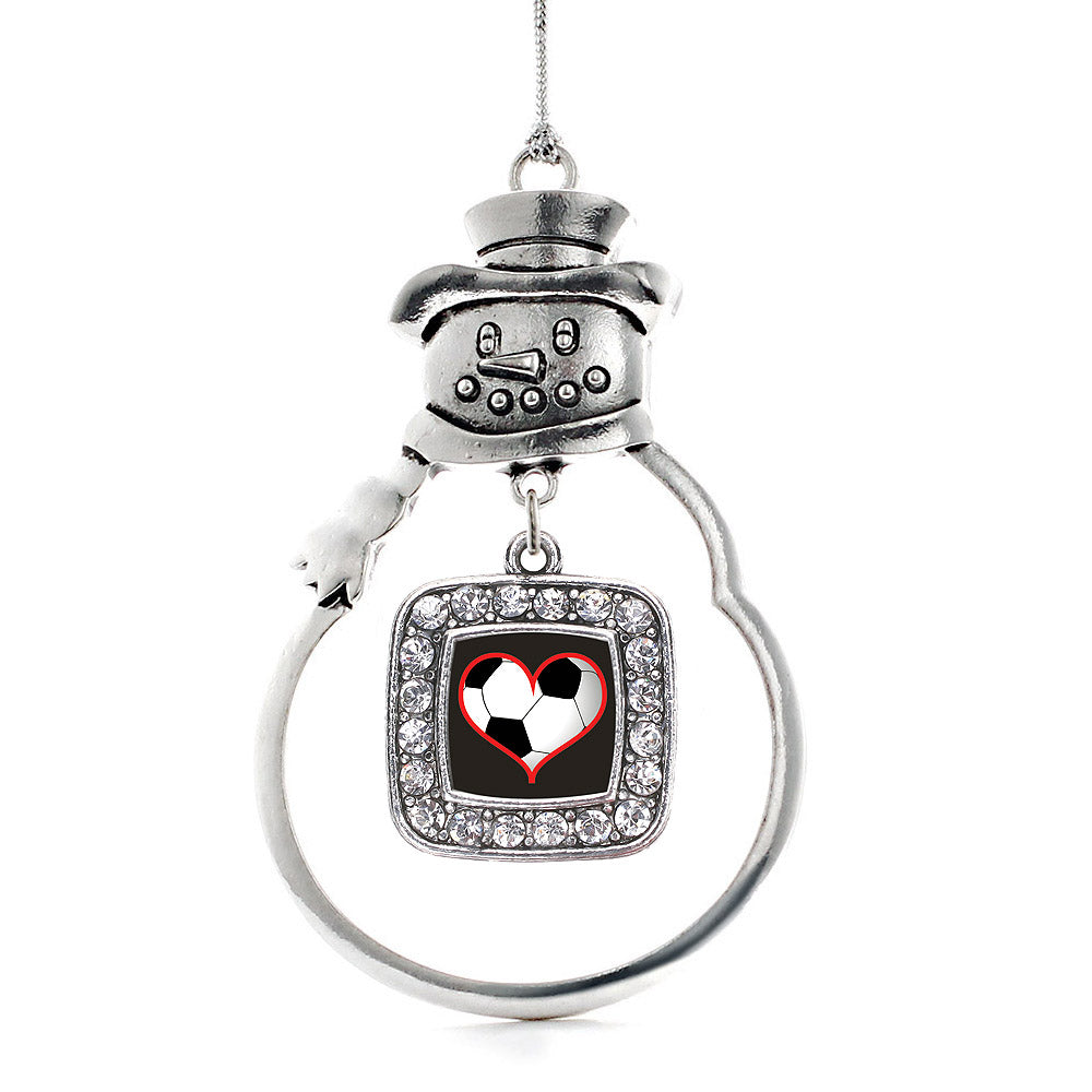 Silver Heart Of A Soccer Player Square Charm Snowman Ornament