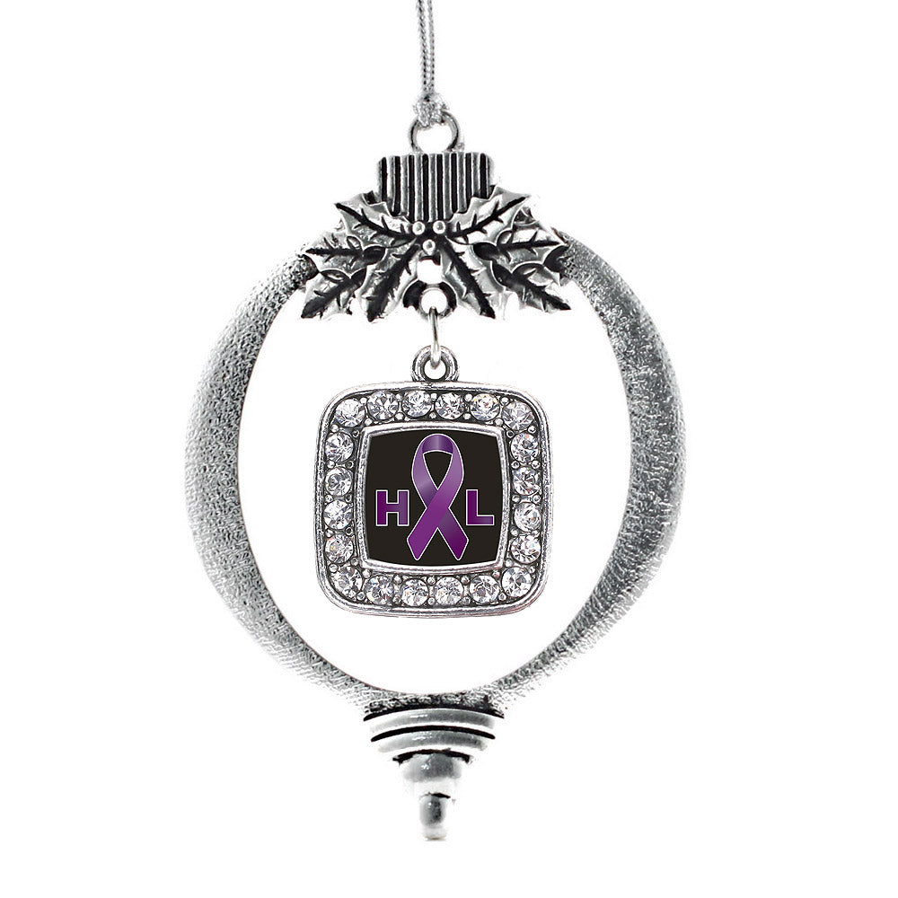 Silver Hodgkin's Lymphoma Support Square Charm Holiday Ornament