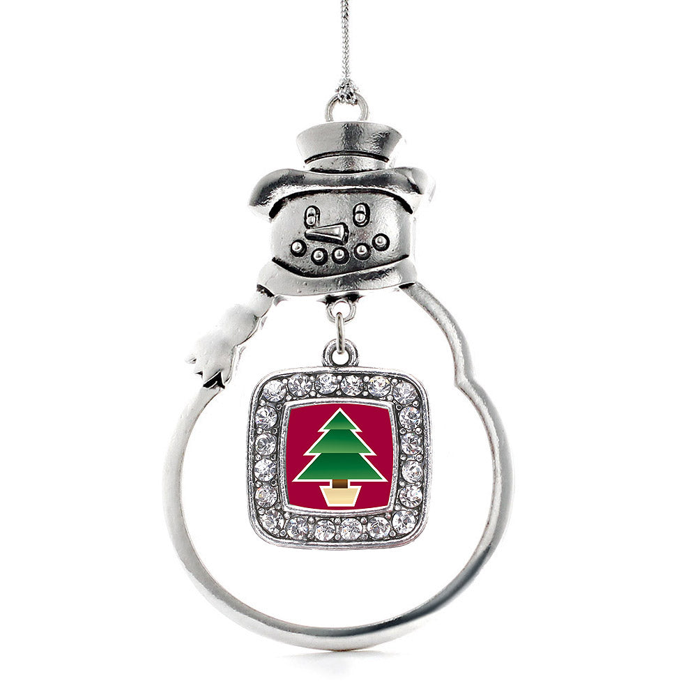 Silver Holiday Tree Square Charm Snowman Ornament