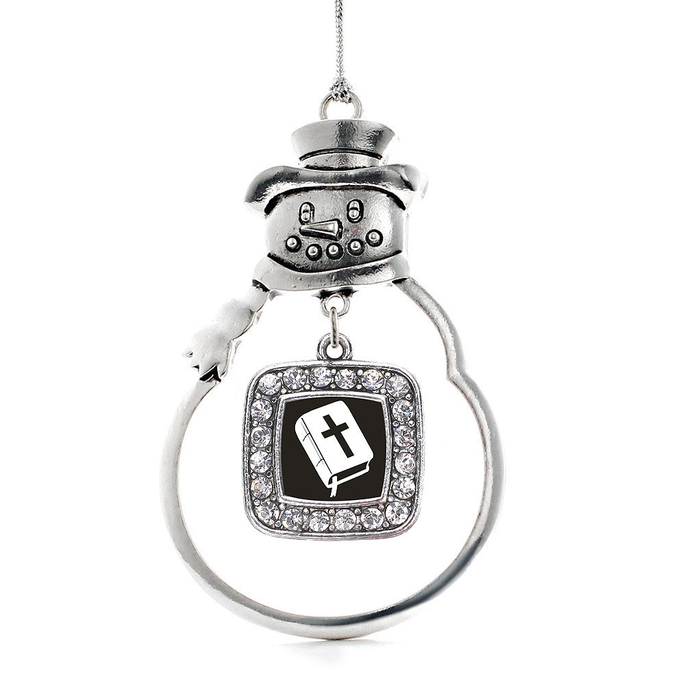 Silver Holy Bible Square Charm Snowman Ornament