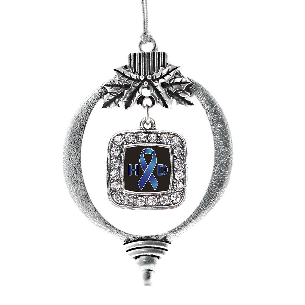 Silver Huntington's Disease Support Square Charm Holiday Ornament