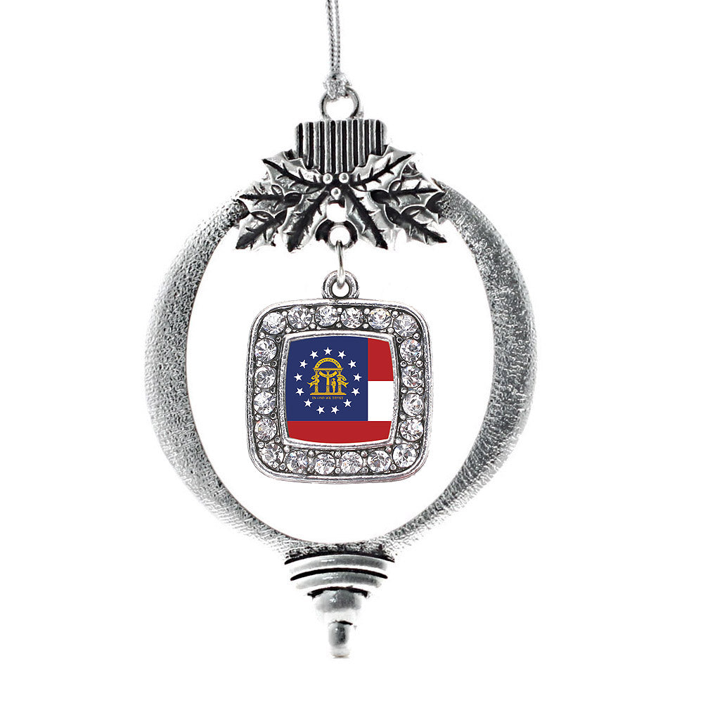Silver Georgia Flag Square Charm Holiday Ornament