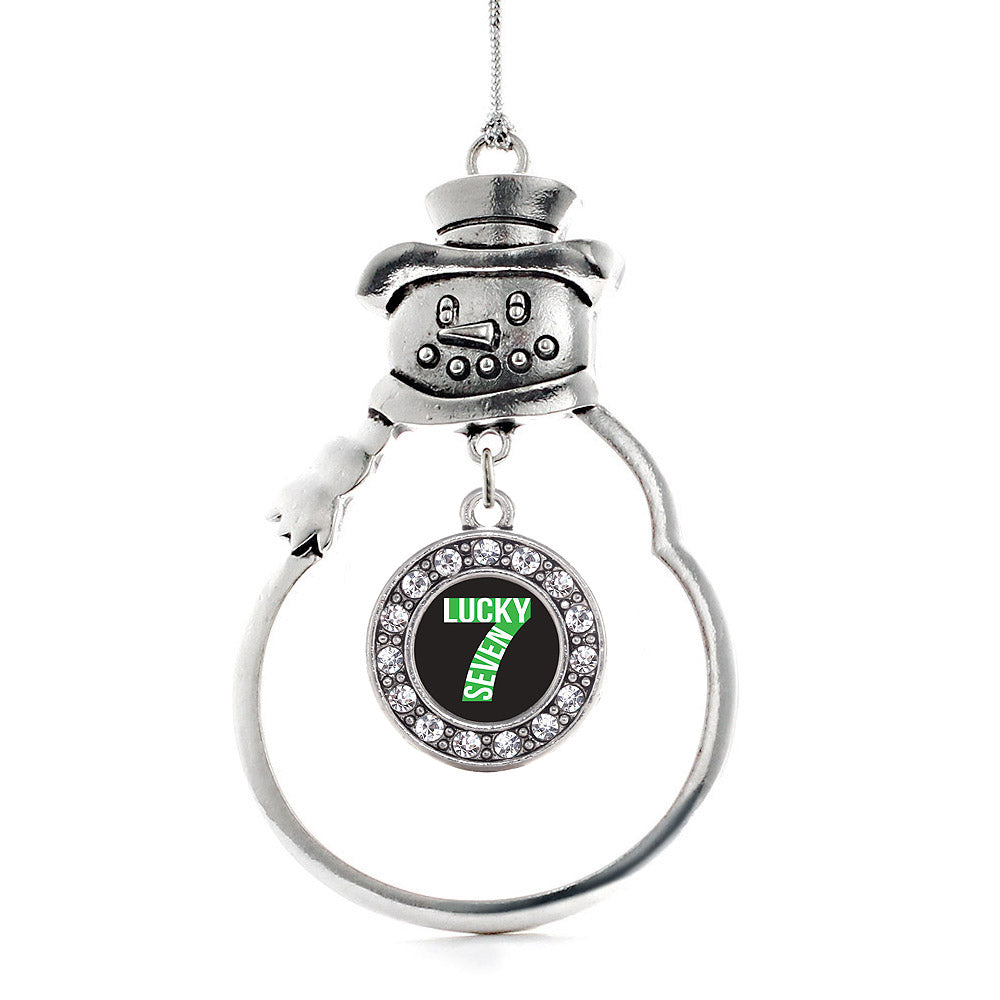 Silver Lucky Seven Circle Charm Snowman Ornament