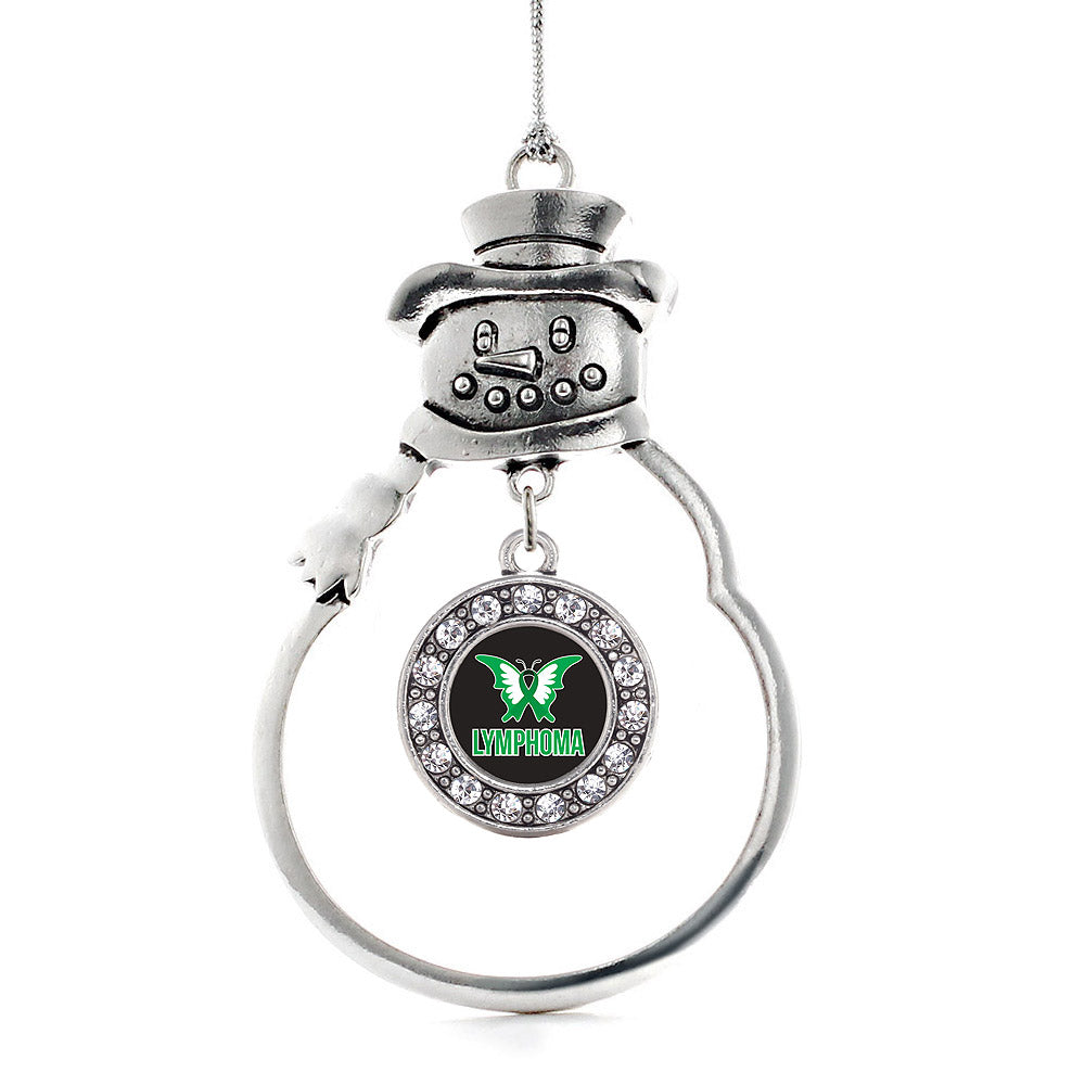 Silver Lymphoma Support and Awareness Circle Charm Snowman Ornament