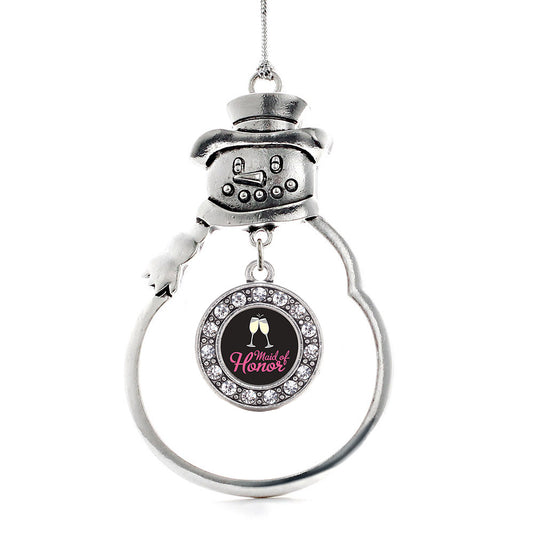 Silver Maid Of Honor Circle Charm Snowman Ornament