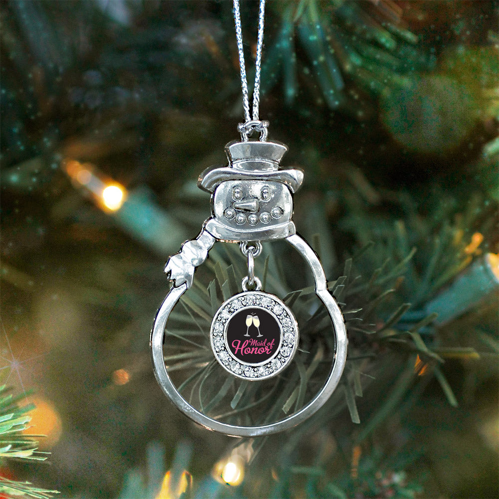 Silver Maid Of Honor Circle Charm Snowman Ornament