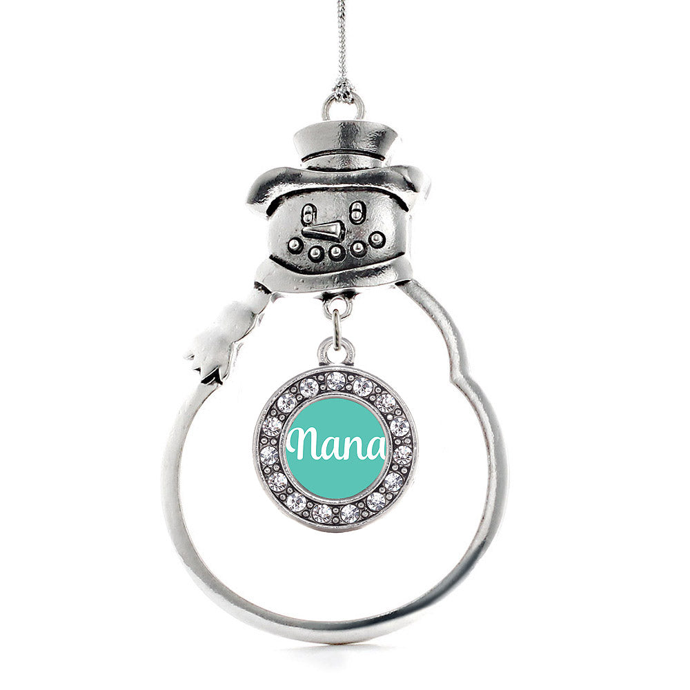 Silver Teal Nana Circle Charm Snowman Ornament