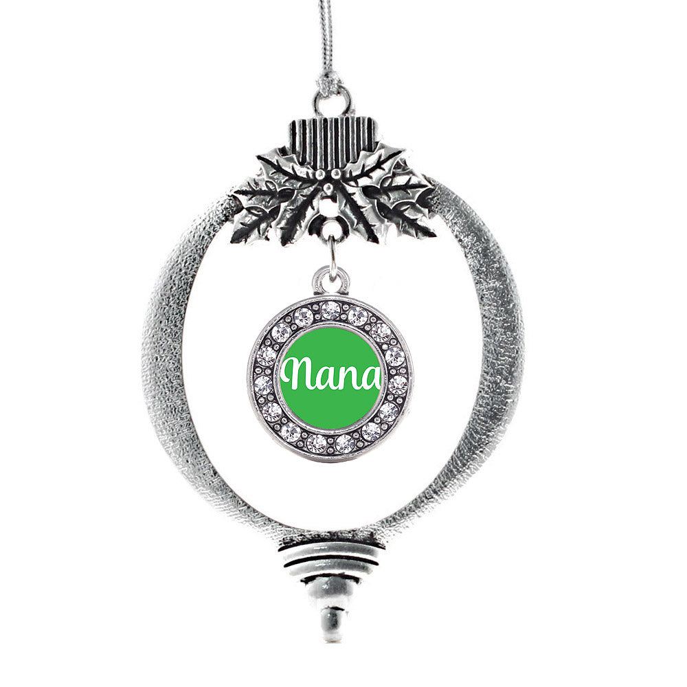 Silver Green Nana Circle Charm Holiday Ornament